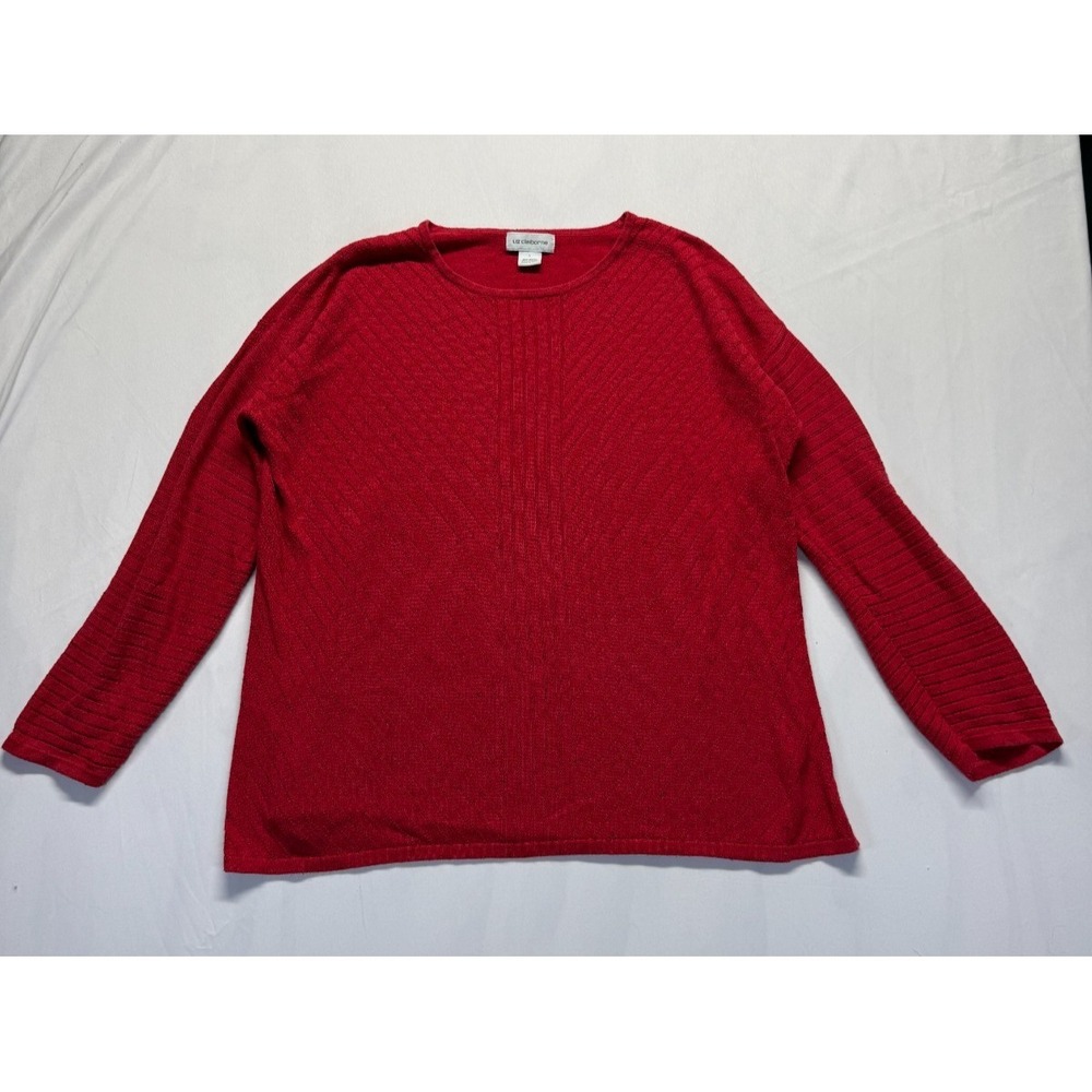 Liz Claiborne Sweater Womens Large Red Speckled Tight Knit Rayon Ribbed Textured